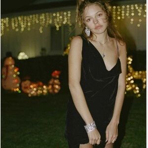 Zara Black chain Velvet Asymmetrical Dress